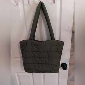 BearPaw Quilted Forest Green Puffer Tote Bag.